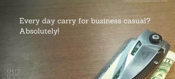 photo of money clipped into a pocket knife with the words, "Every day carry for business casual? Absolutely!"