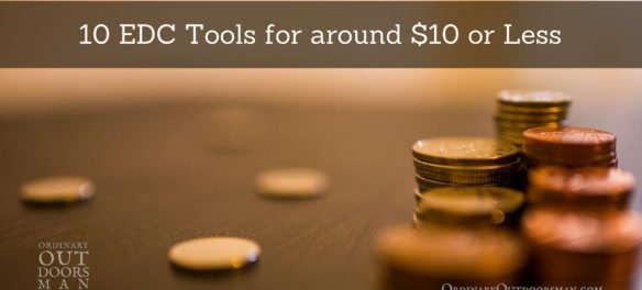 image of coins with the title, "10 EDC tools for around $10 or less"