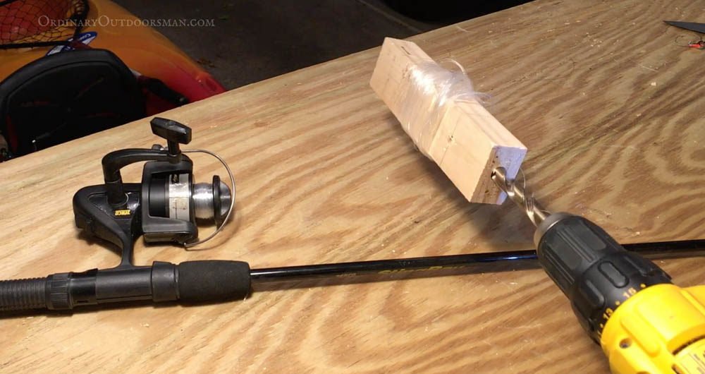 image of fishing reel and drill with the caption: How to strip your fishing reel with your drill