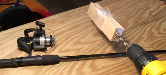 image of fishing reel and drill with the caption: How to strip your fishing reel with your drill